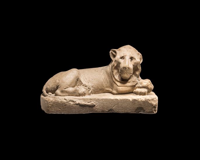 Egyptian statue of a recumbent lion | MasterArt